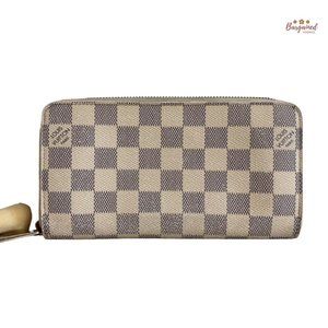 Authentic Louis Vuitton Damier Azur Canvas Leather Zippy Organizer Wallet CA1154